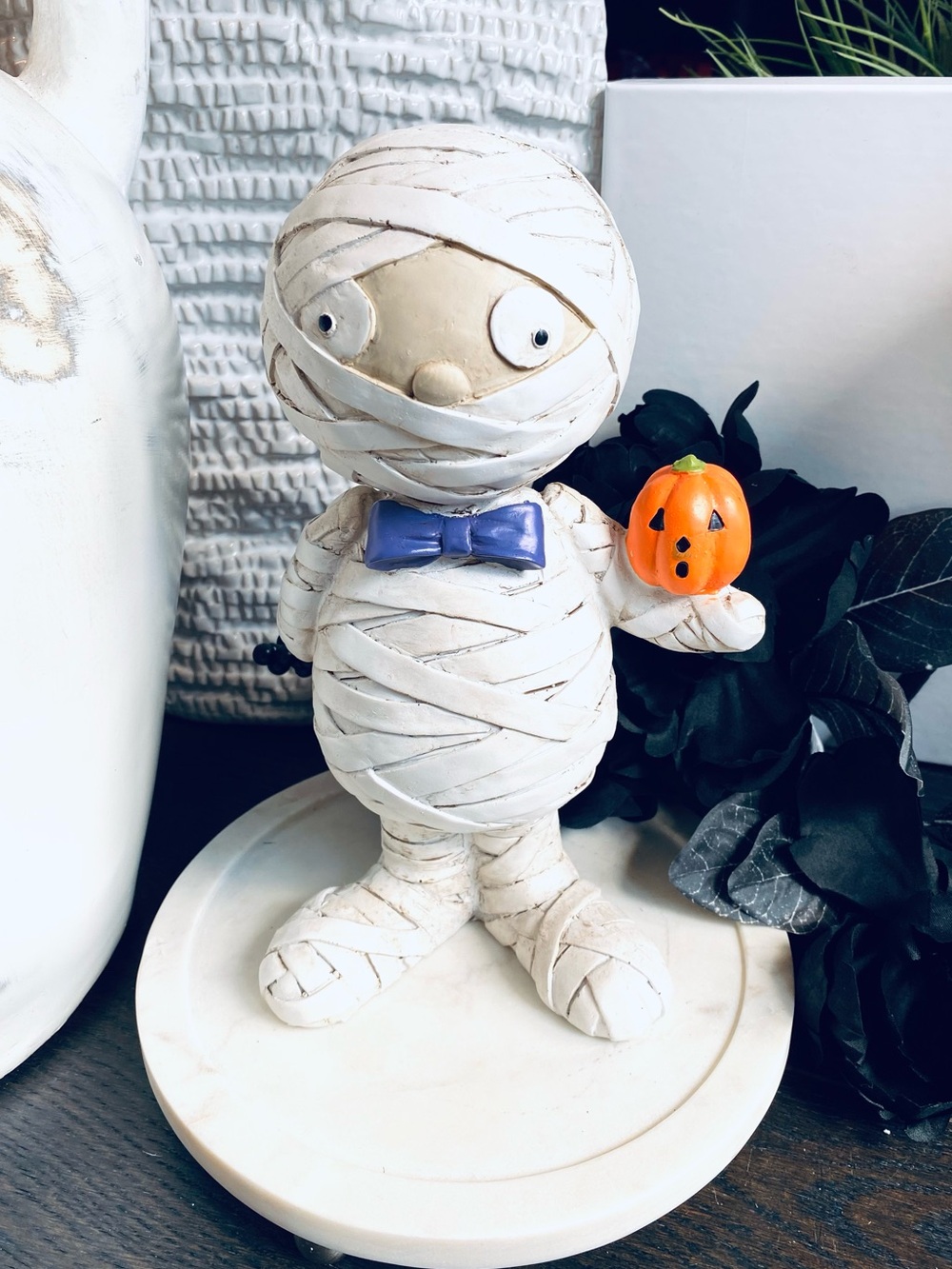 Mummy figure Halloween decor prop with Pumpkin Accent adorable 🎃🎃